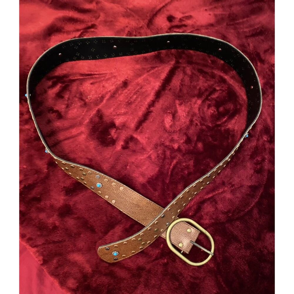 Leather Belt W Turquoise Size 22
